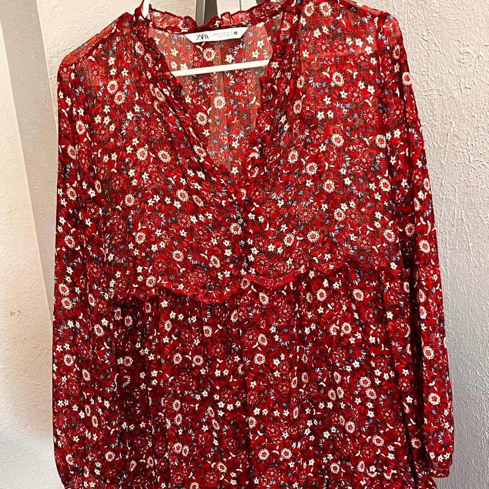 Zara Red and Blue Floral Dress